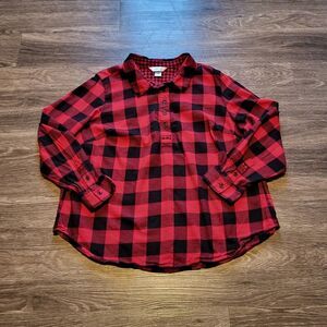 CJ Banks Pullover Henley Plaid Flannel Button Up Shirt Womens Size 1X